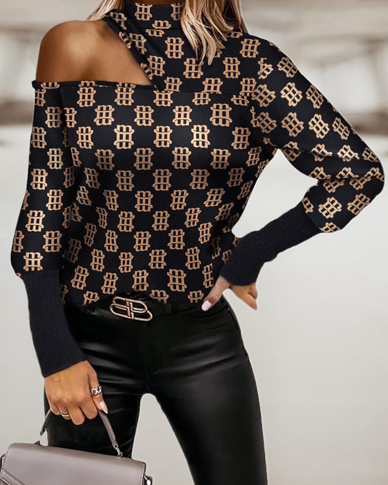 

ChicMe Letter Print Cold Shoulder Top, Black