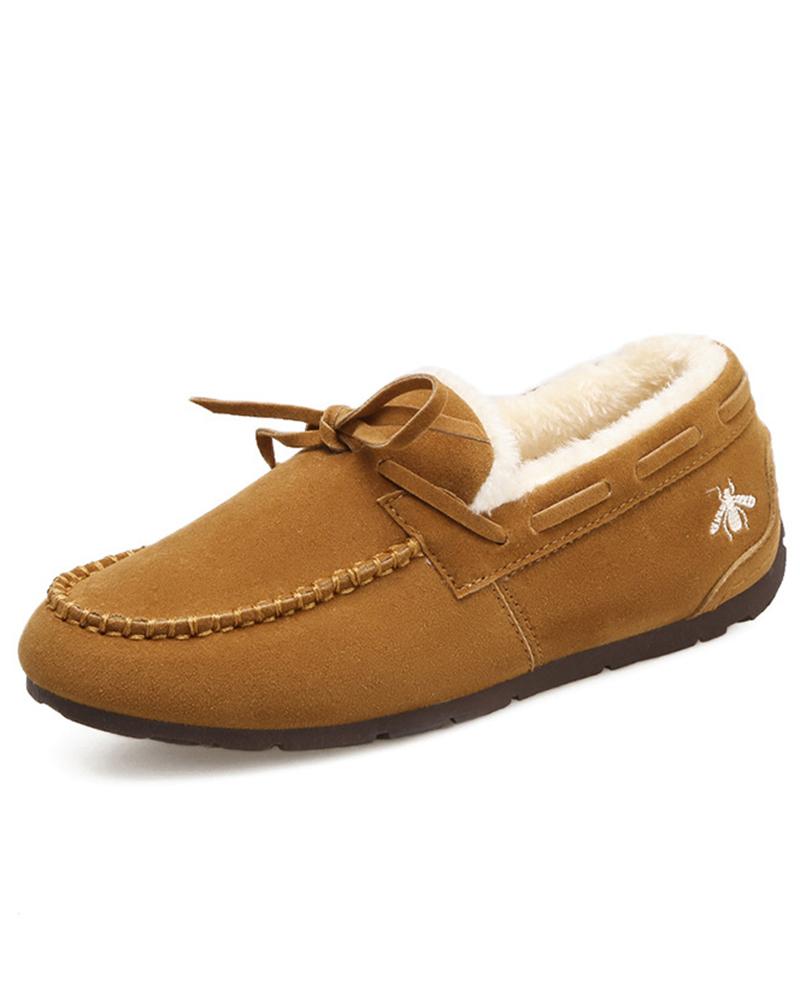 

Tied Detail Winter Lined Slip-on Shoes, Brown