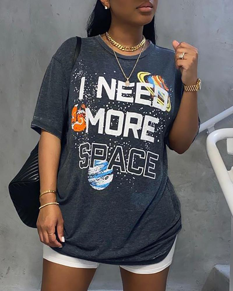 

Letter Print Short Sleeve Casual T-shirt, Gray