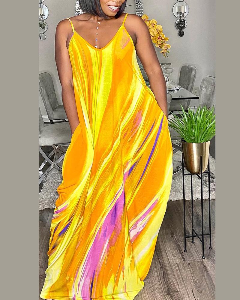 

Abstract Print Pocket Design Maxi Dress, Yellow