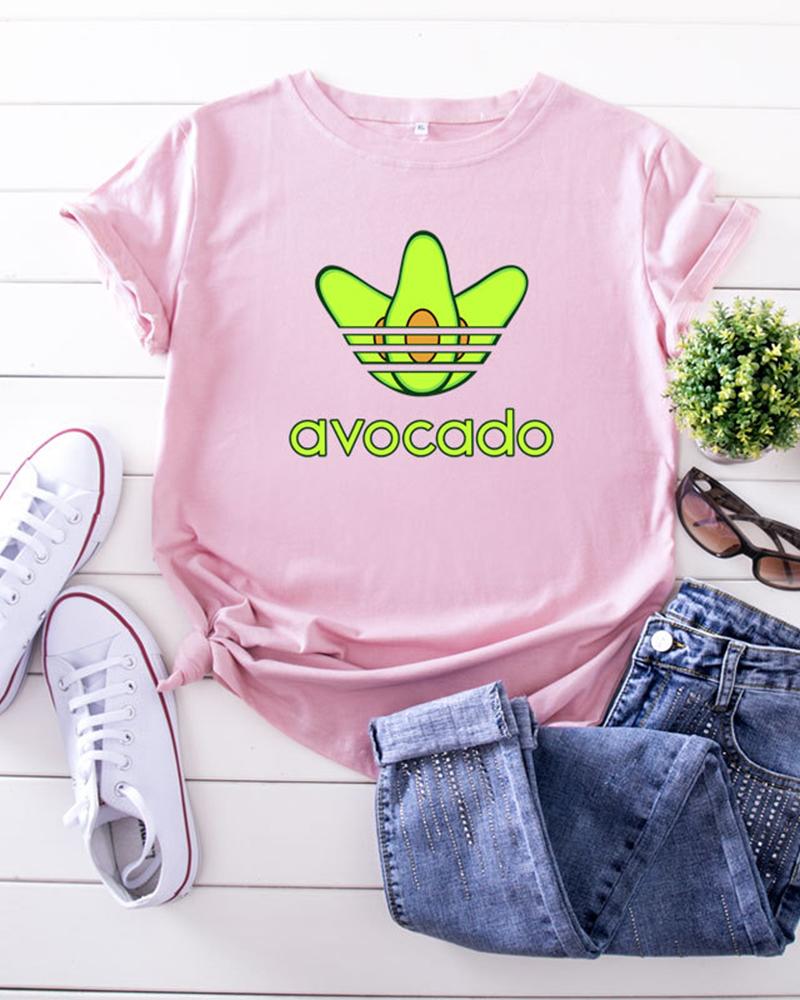 

Avocado Printing Short Sleeve T-shirts, Pink