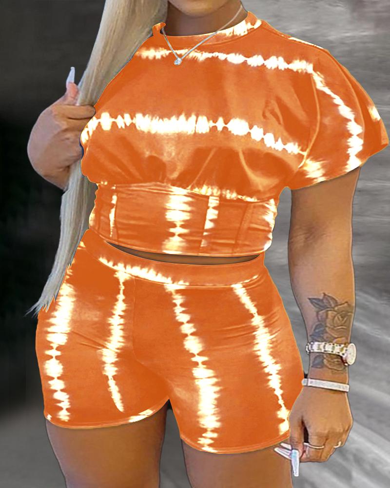 

Plus Size Tie Dye Print Crop Top & Shorts Set, Orange