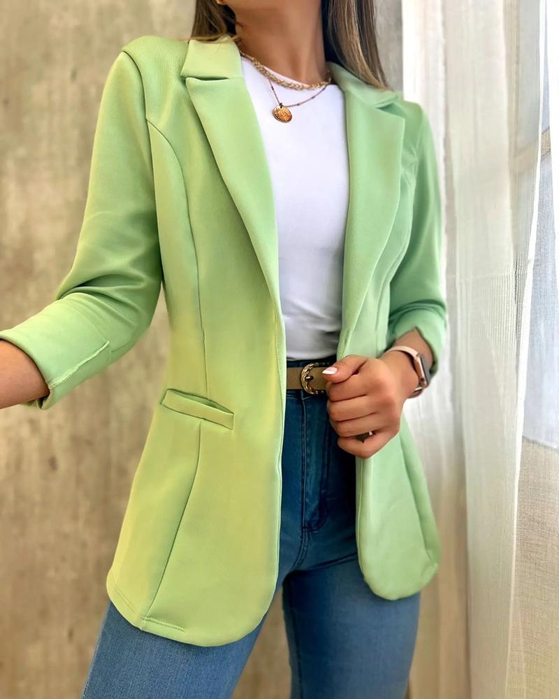 

Notched Collar Fake Pocket Blazer Coat, Light green