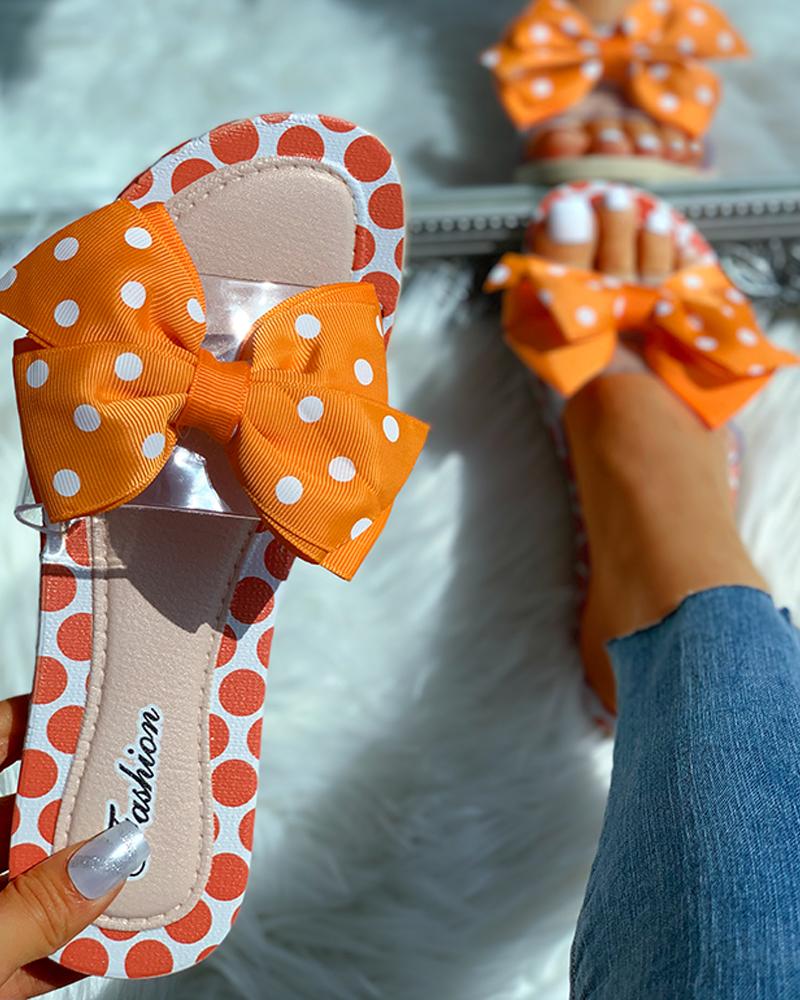 

Transparent Strap Bowknot Dot Flat Slipper, Orange