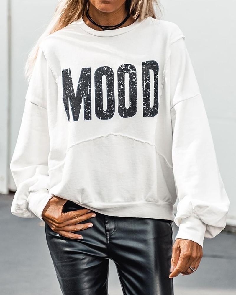 

Letter Print Lantern Sleeve Sweatshirt, White