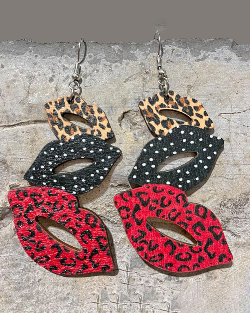 

1Pair Valentine's Day Leopard Lip Shaped Drop Earrings, Red