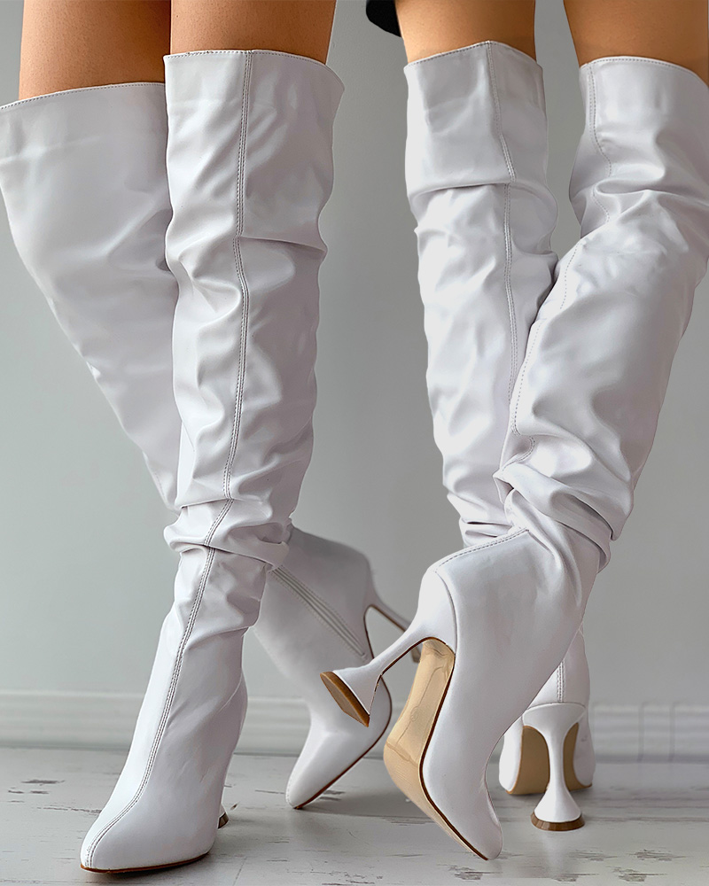 

Pointed Toe Sculptural Heeled Over The Knee Boots, White