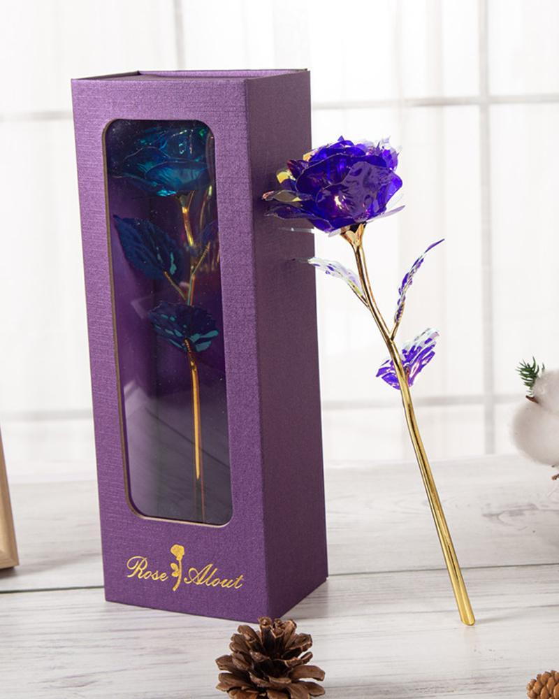 

1pc Mother's Day Girlfriend Wedding Guest Birthday Gift Golden Foil Flower Artificial Rose, Purple