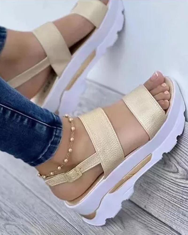 

Double Strap Platform Buckled Sandals, Gold