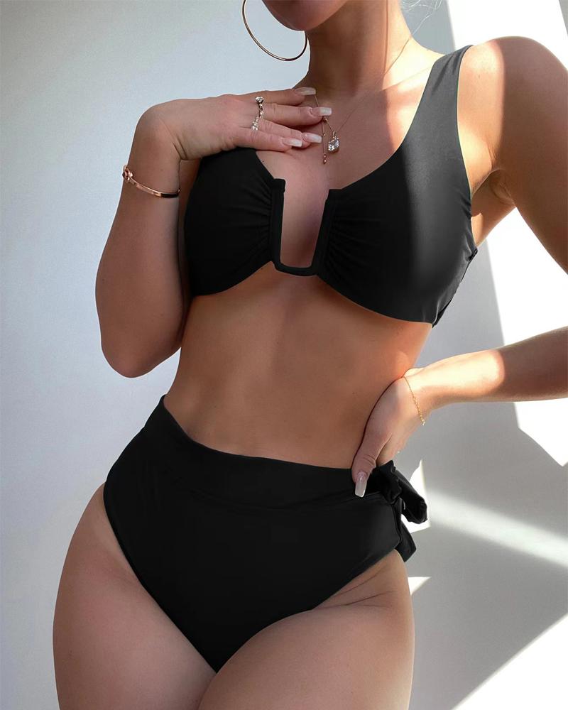 

Tied Detail High Waist Bikini Set, Black