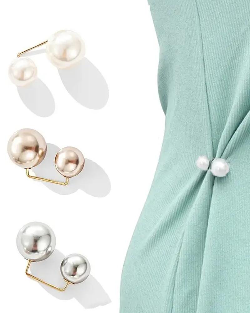 

1pc Tightening Waistband Faux Pearl Pin Buckle Clothes Skirt Pants Buckle Waist Brooch, White