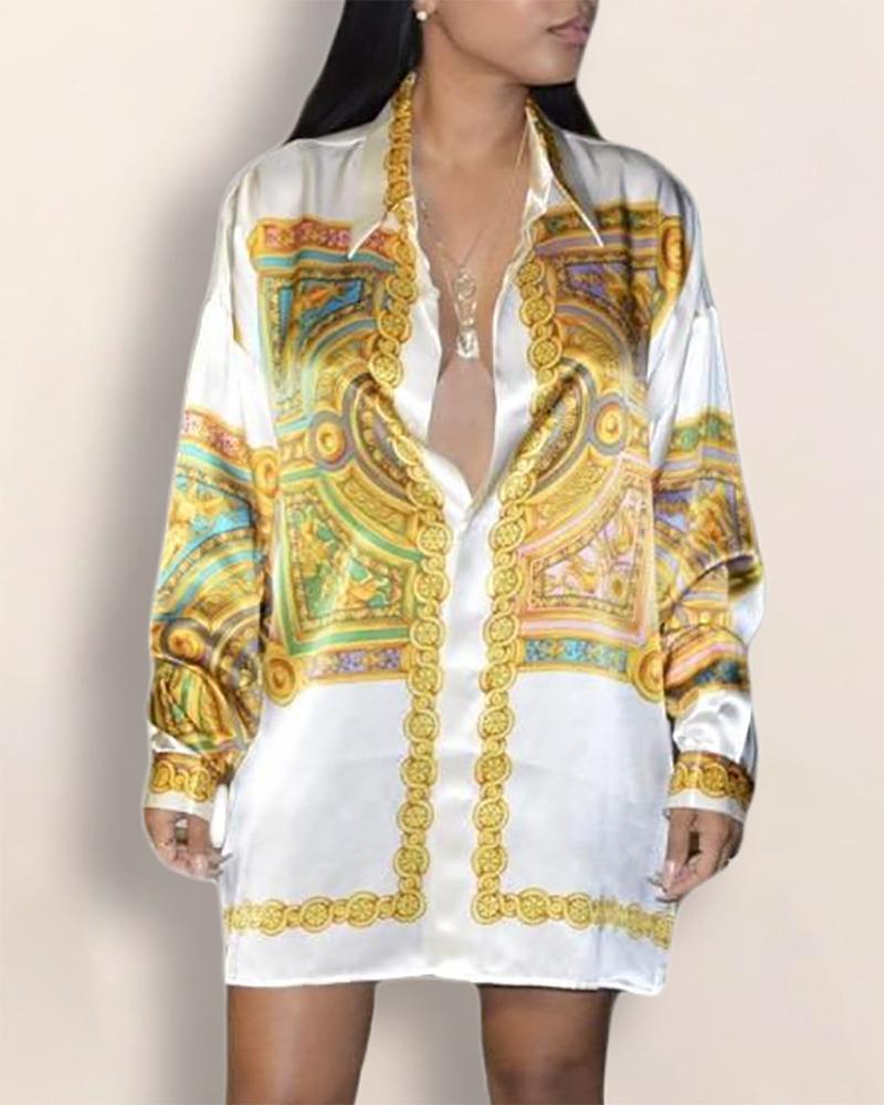 

Long Sleeve Graphic Print Button Design Top, Yellow