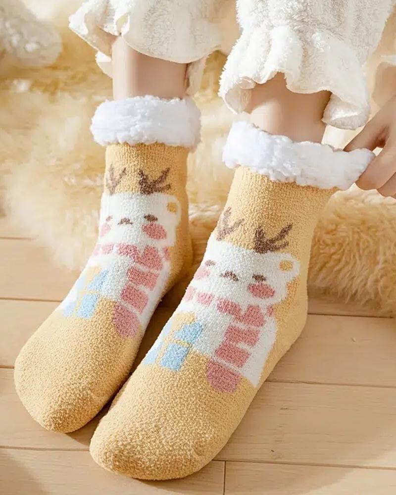 

1Pair Thermal Winter Fuzzy Fleece Lined Floor Slipper Socks, Yellow