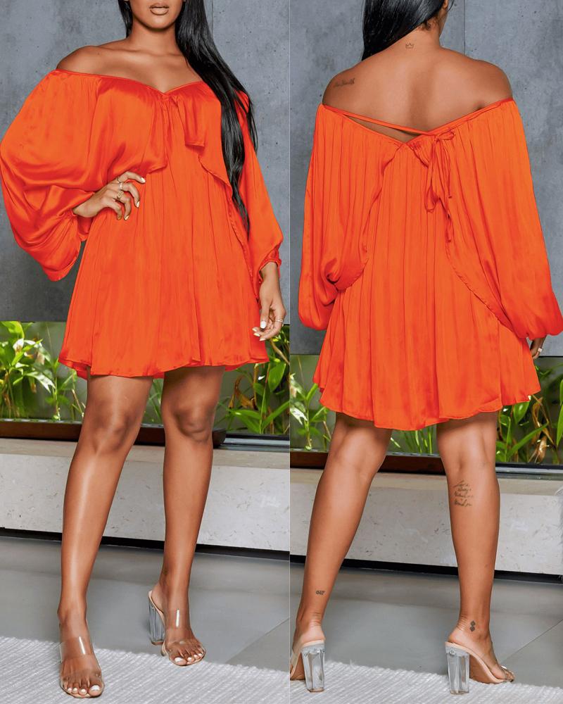 

Off Shoulder Lantern Sleeve Swing Dress, Orange