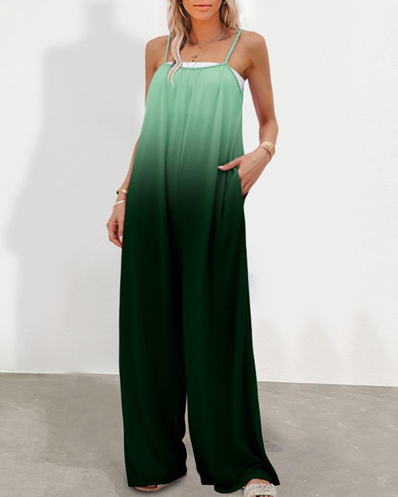 

Ombre Pocket Design Spaghetti Strap Wide Leg Jumpsuit, Dark green