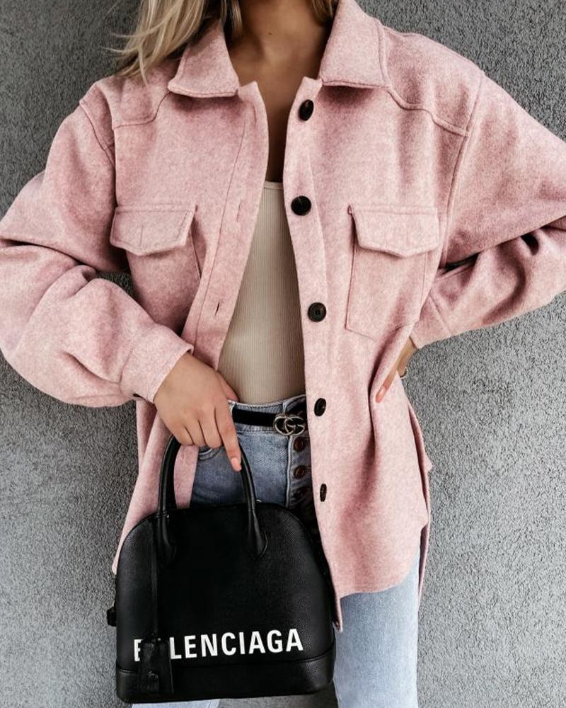

Flap Detail Button Up Belted Coat, Pink