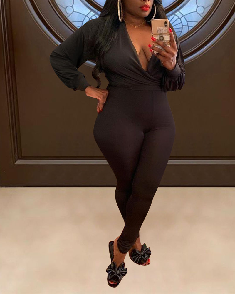

Long Sleeve Tie Front Top & Pants Set, Black