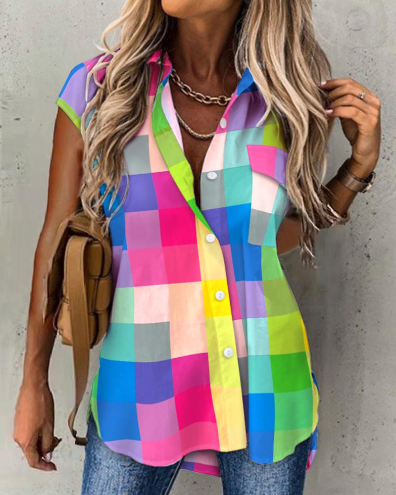 

Colorblock Plaid Print Button Down Shirt, Multicolor