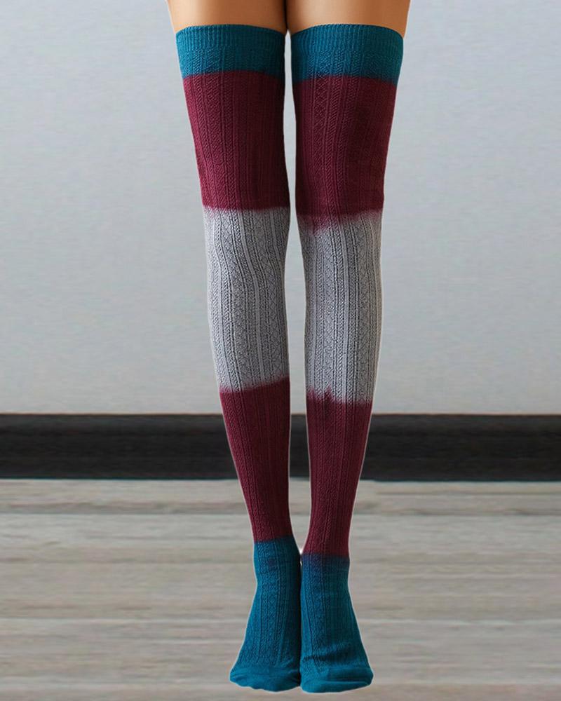 

1Pair Colorblock Thigh High Knit Leg Warmers Long Boot Socks, Style2