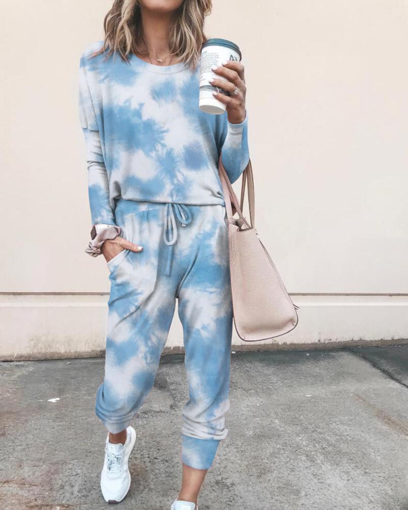 

Tie Dye Print Top & Casual Pant Sets, Blue