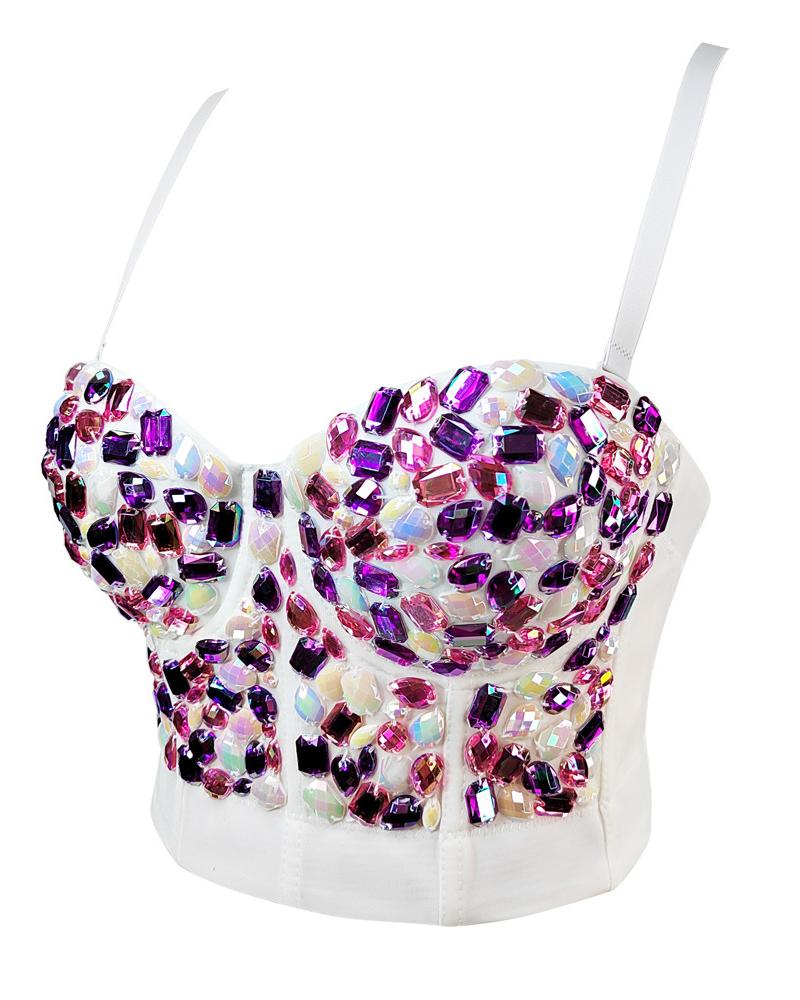 

Geometric Sequin Removable Strap Crop Corset Top, Style4