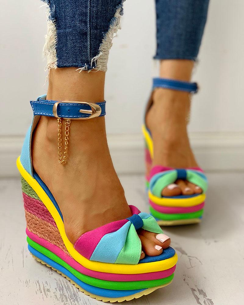 

Colorful Espadrille Muffin Wedge Sandals, Blue