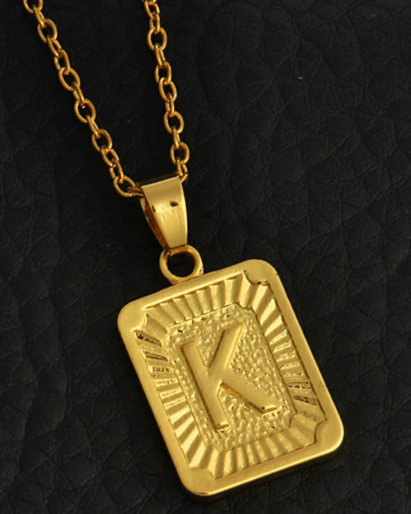 

1pc Letter Embossed Square Pendant Necklace, Style11