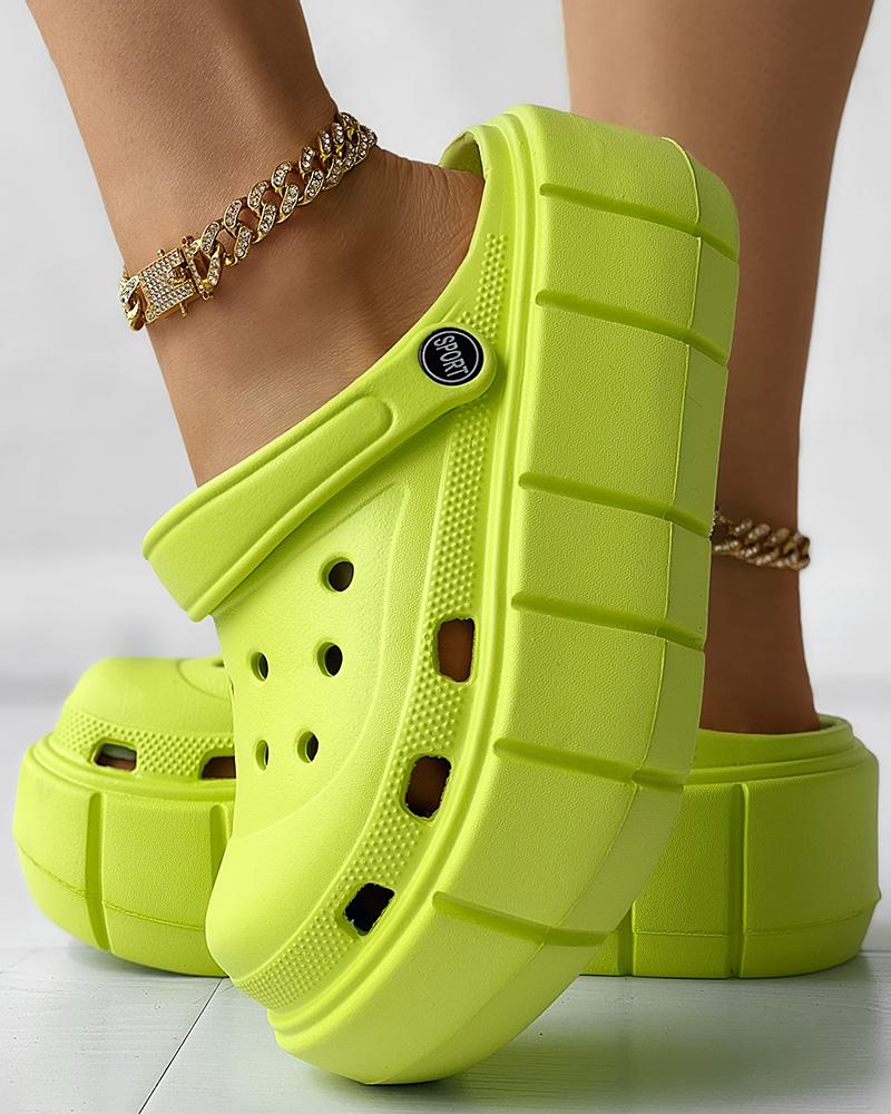 

Hollow Out Platform Clog Slippers, Green