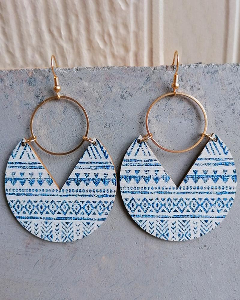 

Colorful Striped Wooden Pendant Earrings, Style4