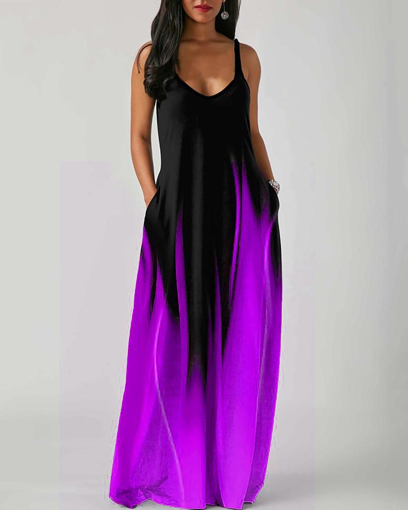 

Abstract Print Colorblock Pocket Design Maxi Dress, Purple
