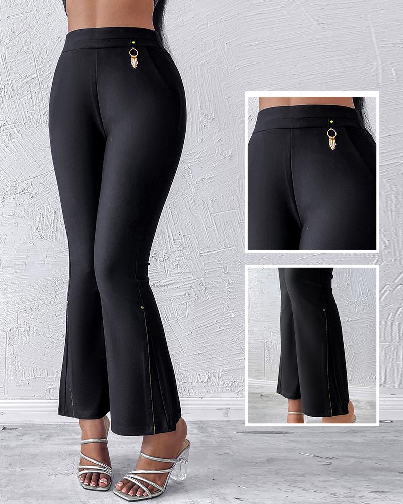 

Pocket Design Slim Fit High Waist Pants, Black