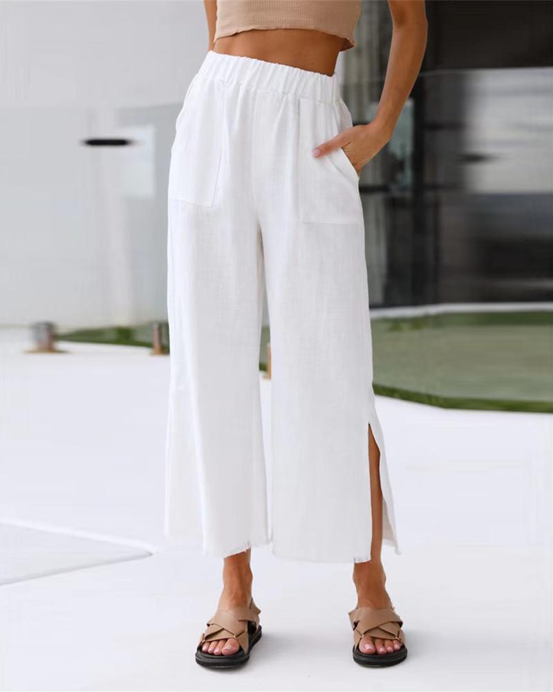 

Pocket Detail Slit Hem Casual Pants, White