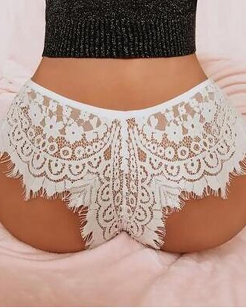 

Eyelash Lace Sheer Mesh Panty, White