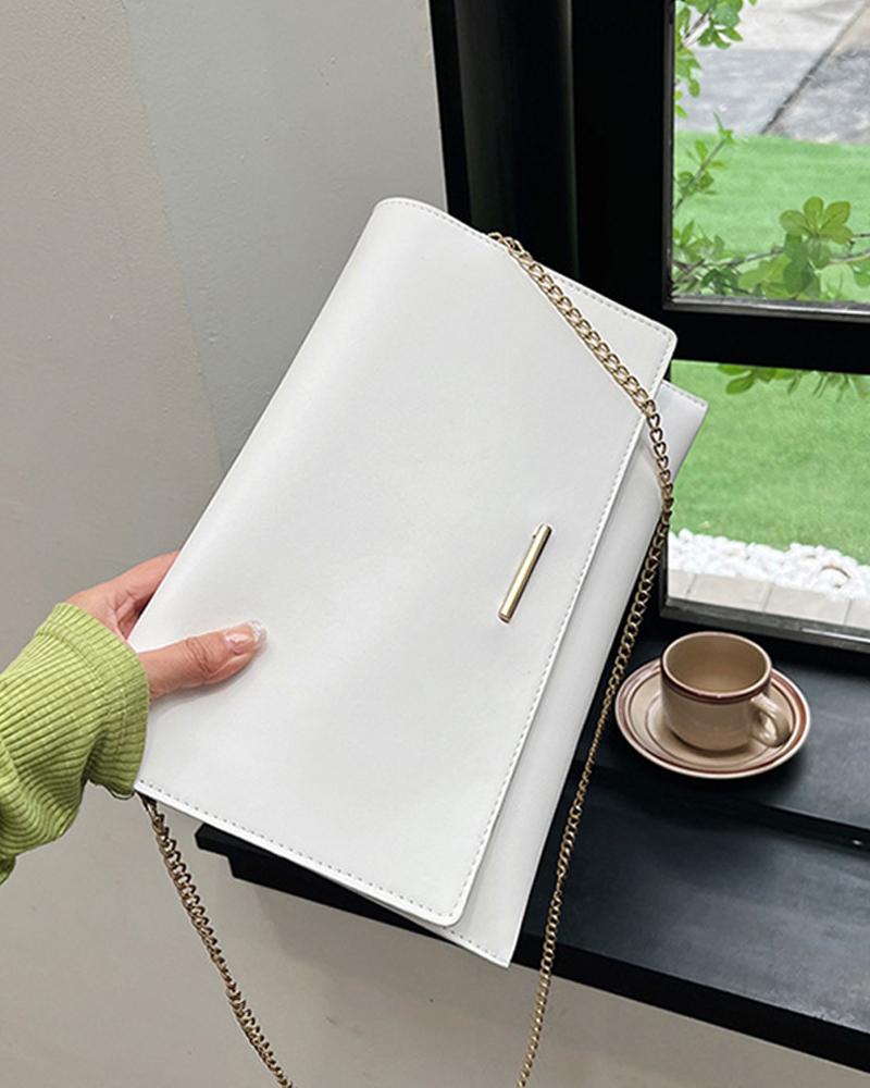 

Bolso de hombro magnético con solapa y correa de cadena, White