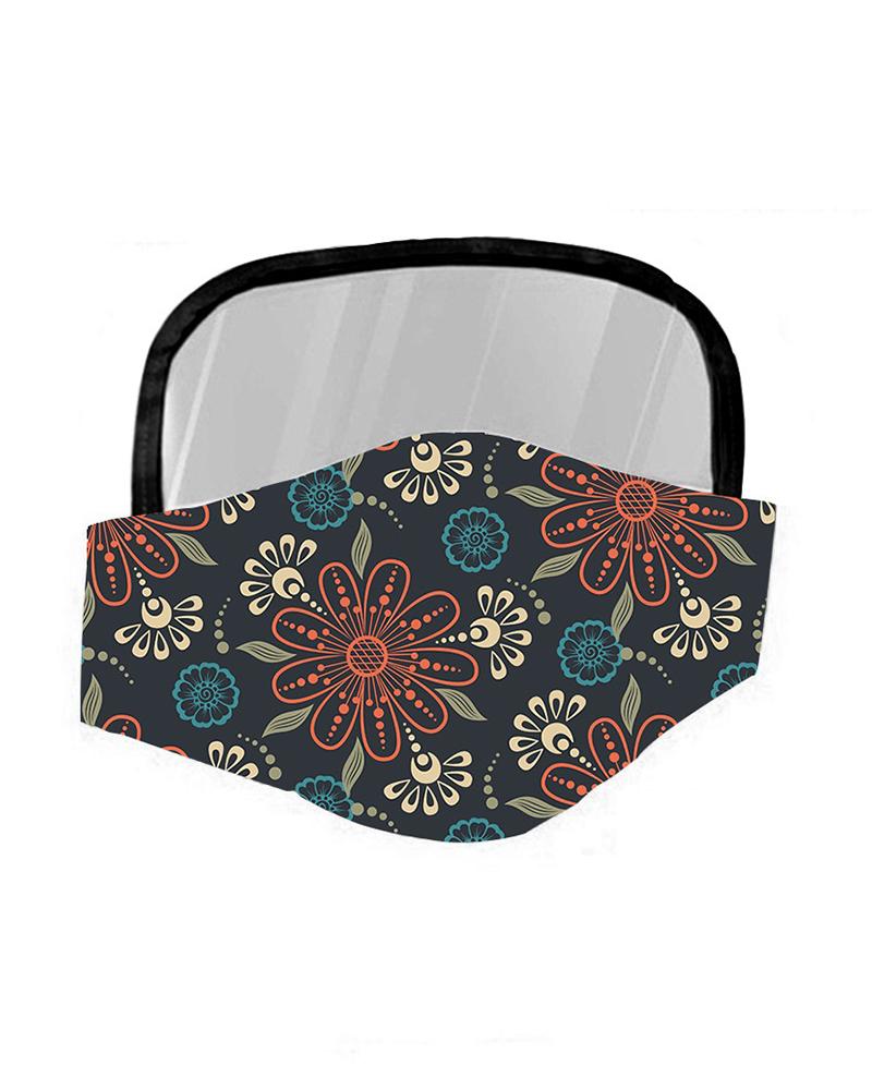 

Floral Print Breathable Mouth Mask With Eyes Shield, Black