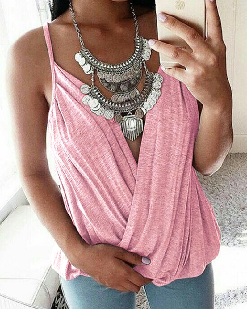 

Ruched Spaghetti Strap Wrap Tank Top, Pink