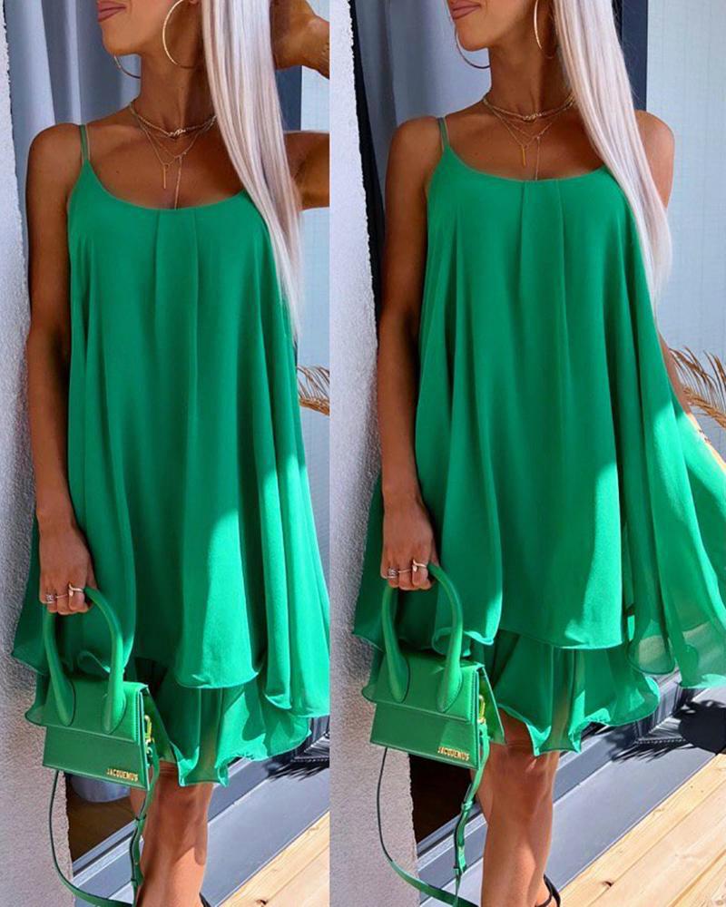 

Scoop Neck Layered Ruffles Dress, Green