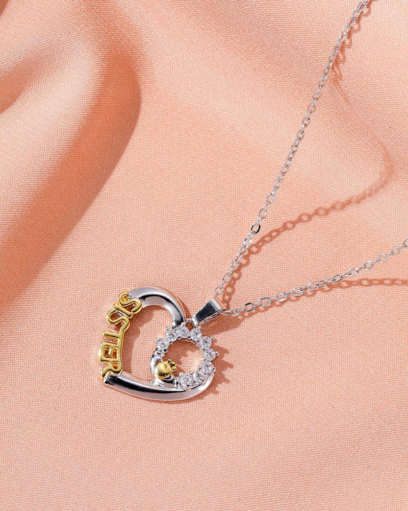 

Heart Shaped Letter Pattern Studded Pendant Necklace, Silver
