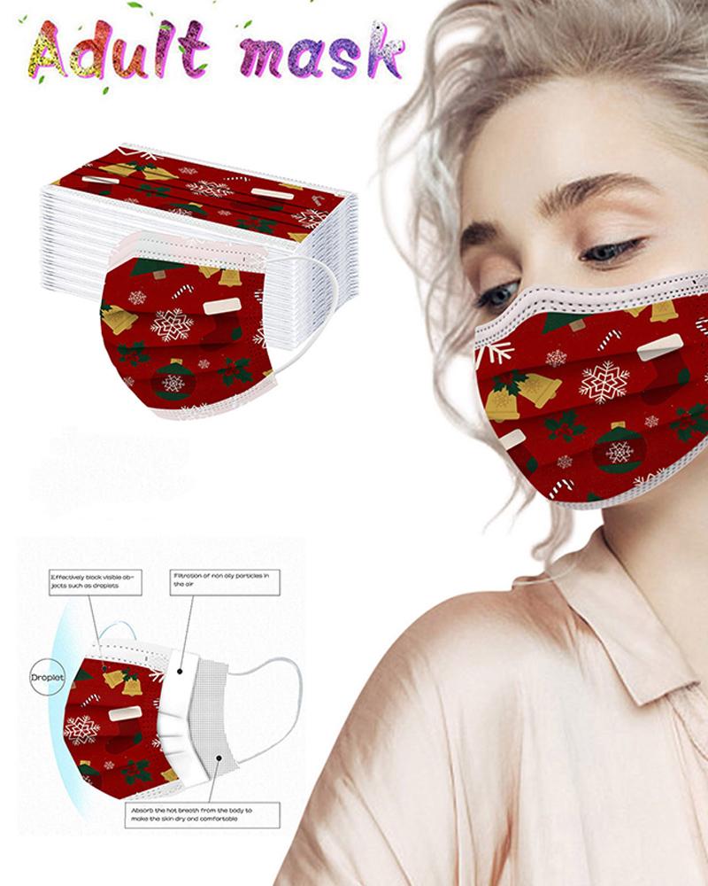 

5PCS/Set Christmas Print Disposable Face Mask, Style2