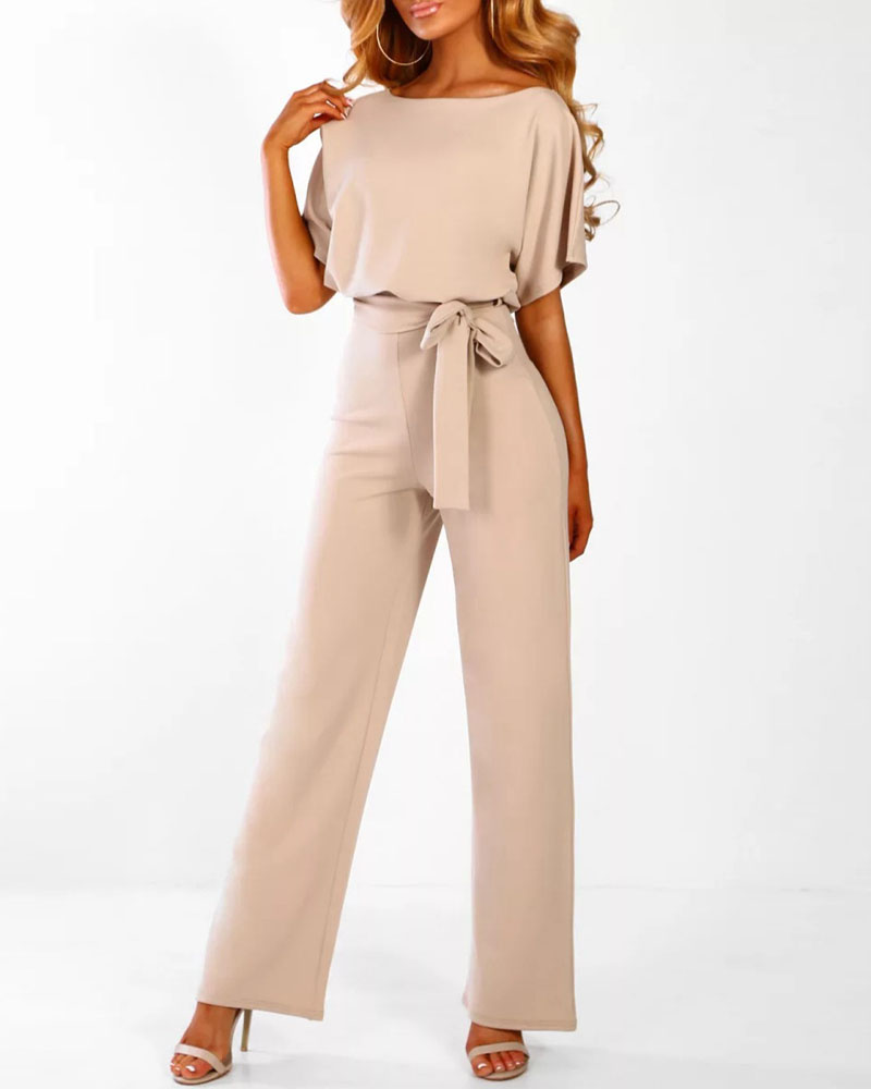 

Batwing Sleeve Keyhole Back Tied Detail Jumpsuit, Apricot