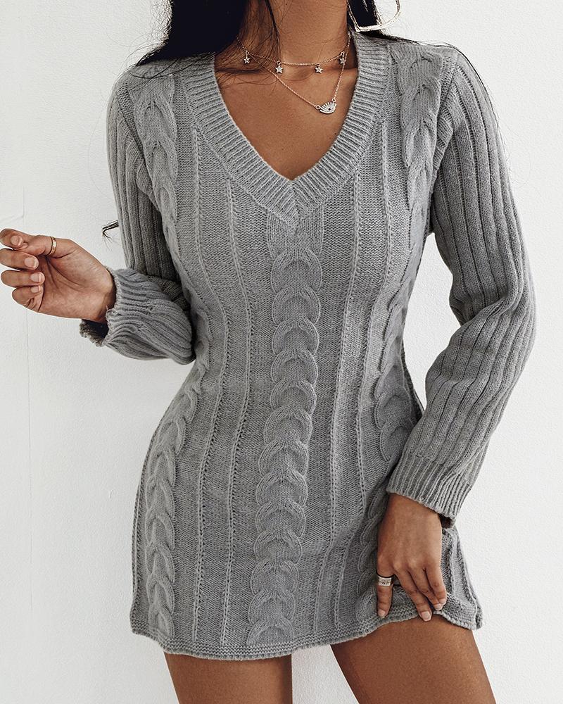 

Cable Knit Long Sleeve Sweater Dress, Gray