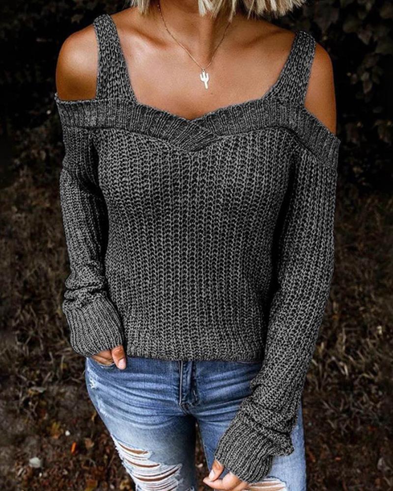 Cold Shoulder Chunky Knit Sweater