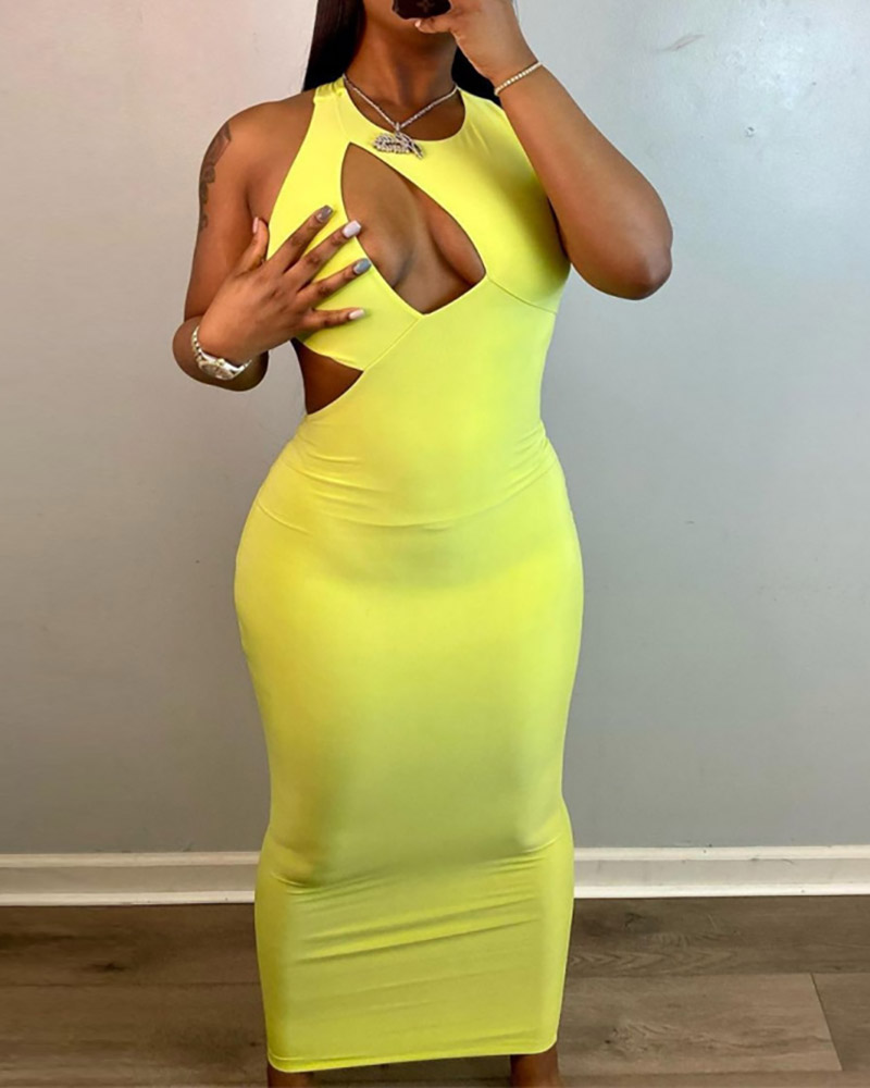 

Sleeveless Cutout Backless Maxi Dress, Yellow