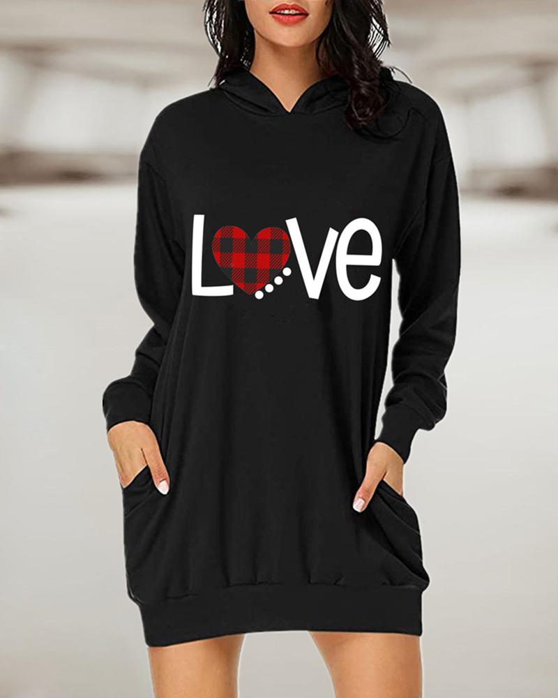 

Plaid Letter Print Pocket Design Sweatshirt, Black