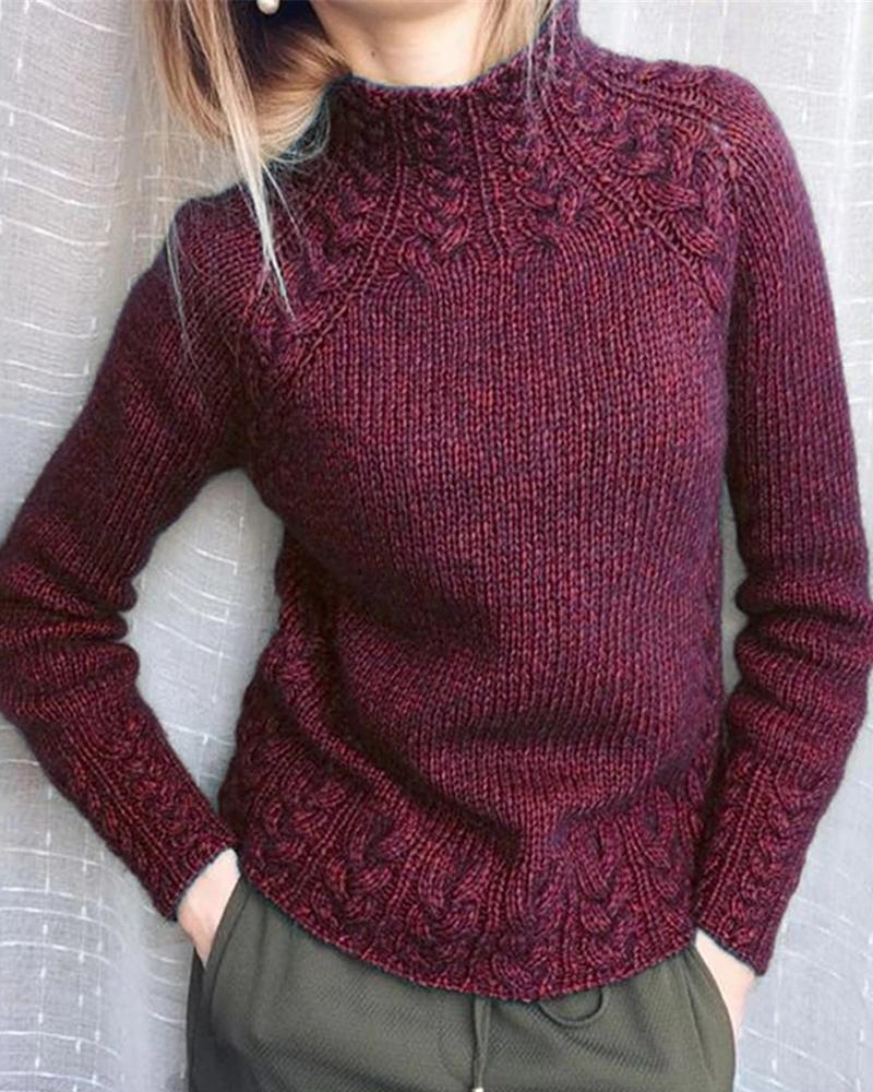 

Braided Long Sleeve Casual Sweater, Wine red