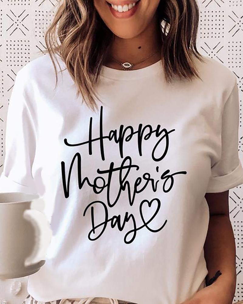

Mother' Day Letter Print Casual T-Shirt, White