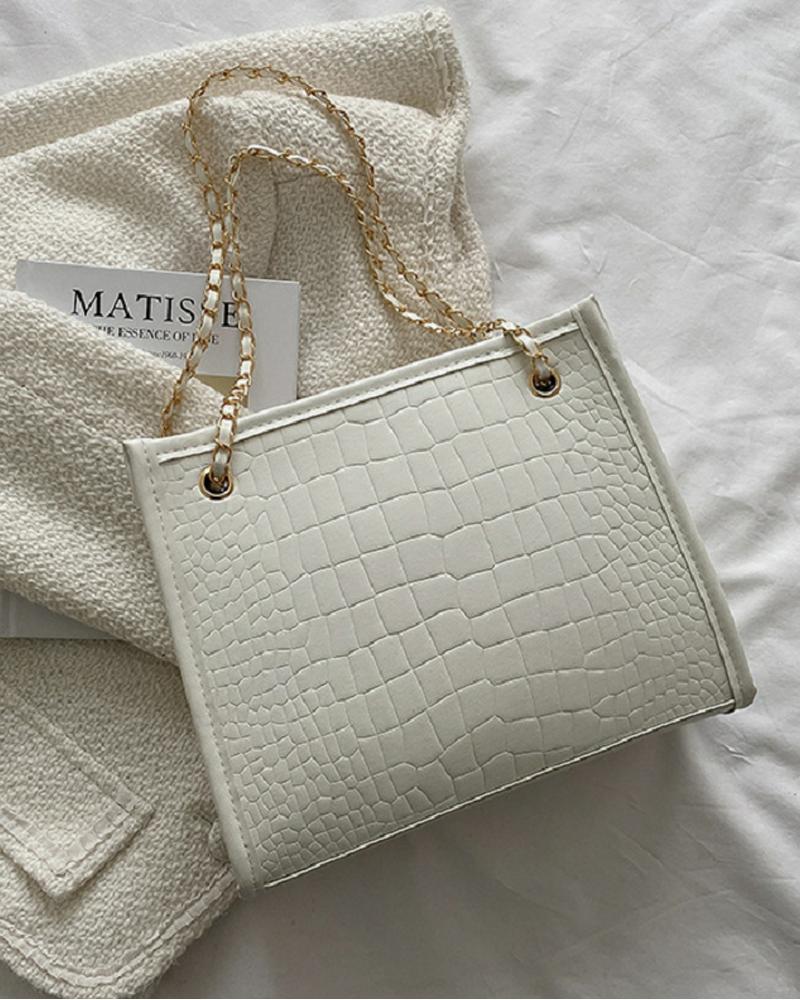 

Chain Strap Tote Bag, White