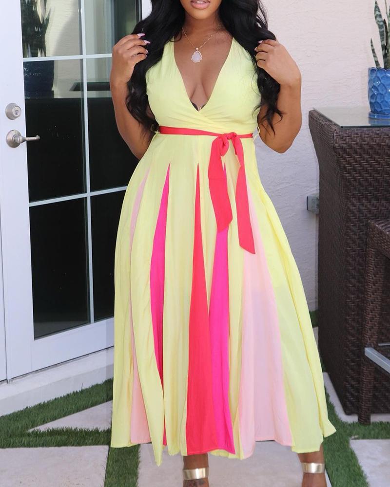 

Colorblock Plunge Sleeveless Maxi Dress, Multicolor