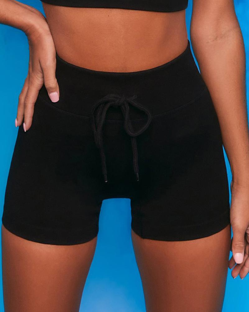 

Plain Skinny Lace-up Seamless Active Pants, Black
