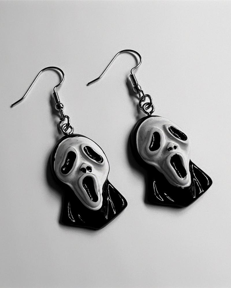 

1Pair Halloween Scary Grim Reaper Horror Scream Ghost Drop Earrings, Black
